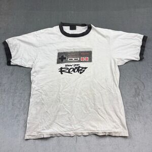 VTG Nintendo Know‎ Your Roots Ringer Retro Gaming Graphic Tee White Mens M